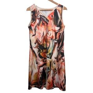 Psychedelic Wave Tank Dress Large Retro Colorful Sleeveless‎ Stretch Pullover